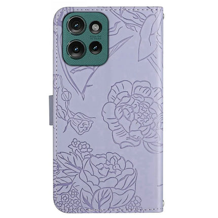 For Motorola Moto G Play (2025) 4G / G Power (2025) Case Leather Phone Cover with Strap, Butterfly Flower Imprint