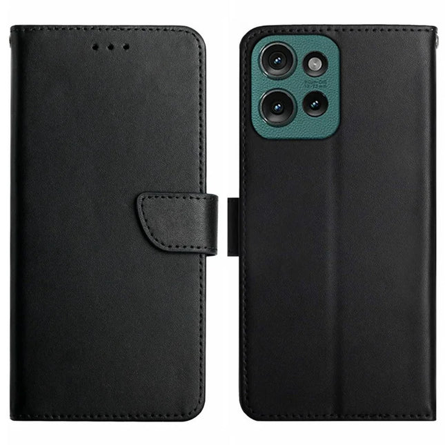 For Motorola Moto G Play (2025) 4G / G Power (2025) Case Genuine Cow Leather Phone Cover Nappa Texture - Black