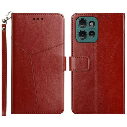 For Motorola Moto G Play (2025) 4G / G Power (2025) Case Y-Shaped Lines Imprint Leather Phone Cover - Brown