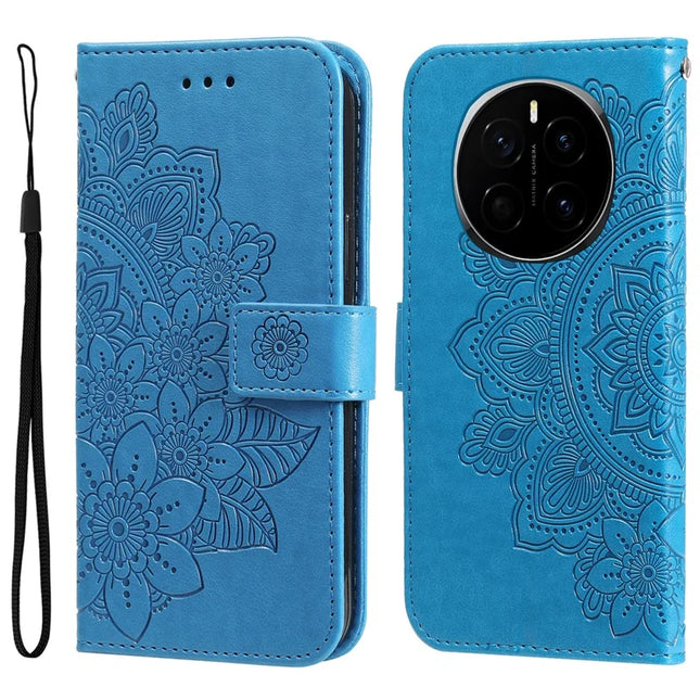 For Honor Magic7 5G Case PU Leather Wallet Floral Phone Cover Stand View - Blue