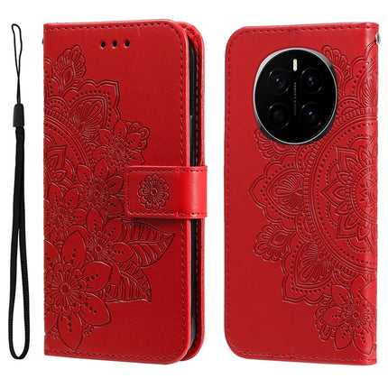 For Honor Magic7 5G Case PU Leather Wallet Floral Phone Cover Stand View - Red