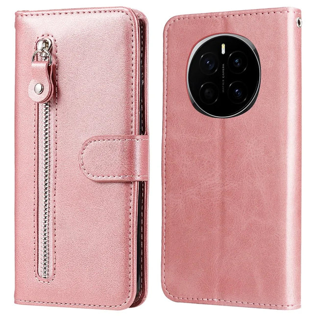 For Honor Magic7 5G Case Zipper Wallet Calf Texture PU Leather Phone Cover - Pink