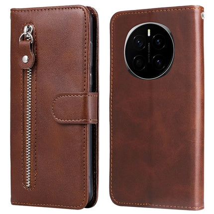 For Honor Magic7 5G Case Zipper Wallet Calf Texture PU Leather Phone Cover - Brown