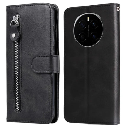 For Honor Magic7 5G Case Zipper Wallet Calf Texture PU Leather Phone Cover - Black