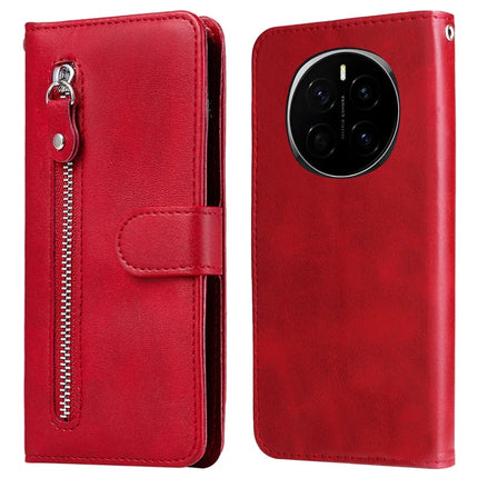 For Honor Magic7 5G Case Zipper Wallet Calf Texture PU Leather Phone Cover - Red