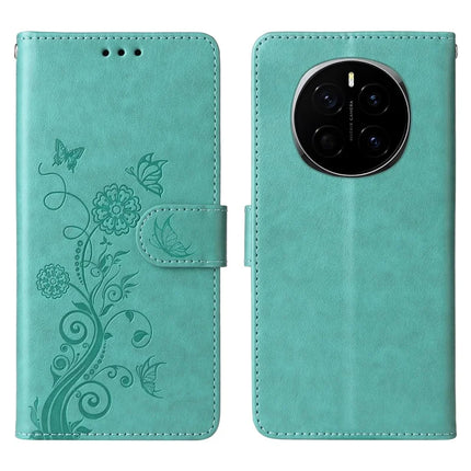 For Honor Magic7 5G Leather Case Butterfly Floral Imprint Wallet Stand Cover - Green