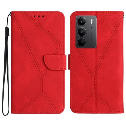 For Realme C75 Case Skin Touch Lines PU Leather Flip Phone Cover - Red