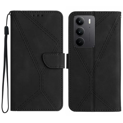 For Realme C75 Case Skin Touch Lines PU Leather Flip Phone Cover - Black
