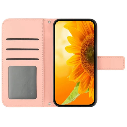 For Realme C75 Case Sunflower Imprint PU Leather Phone Cover with Long Strap