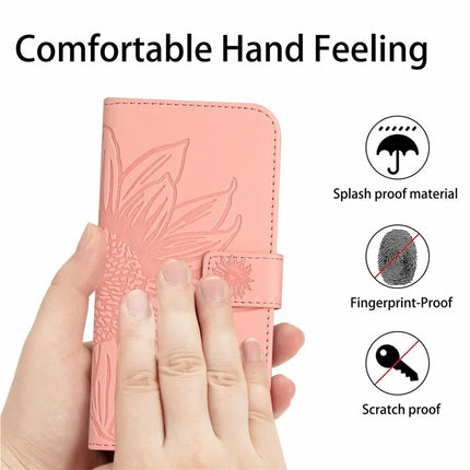 For Realme C75 Case Sunflower Imprint PU Leather Phone Cover with Long Strap