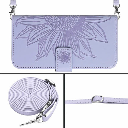 For Realme C75 Case Sunflower Imprint PU Leather Phone Cover with Long Strap