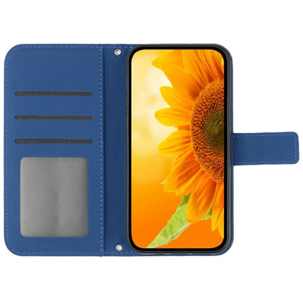 For Realme C75 Case Sunflower Imprint PU Leather Phone Cover with Long Strap