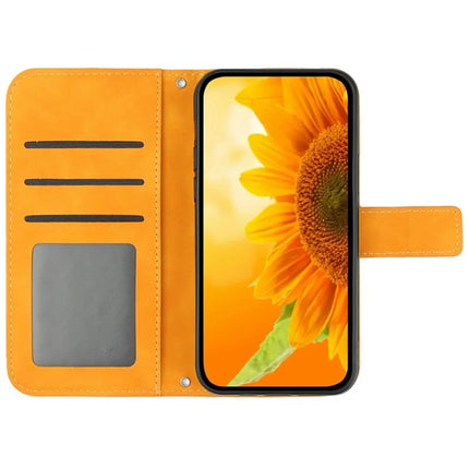 For Realme C75 Case Sunflower Imprint PU Leather Phone Cover with Long Strap