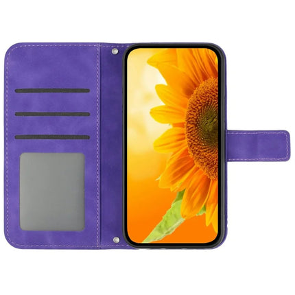 For Realme C75 Case Sunflower Imprint PU Leather Phone Cover with Long Strap
