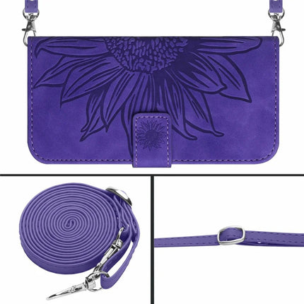 For Realme C75 Case Sunflower Imprint PU Leather Phone Cover with Long Strap