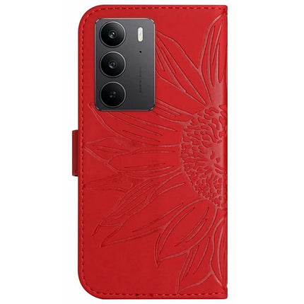 For Realme C75 Case Sunflower Imprint Leather Wallet Phone Cover with Wrist Strap