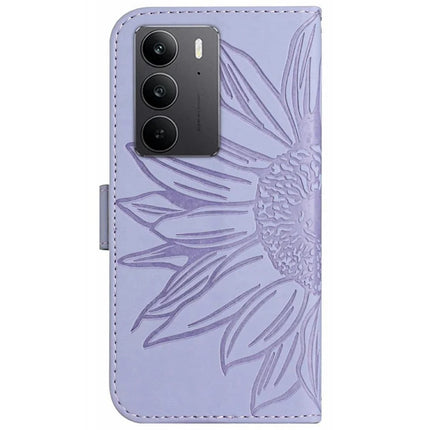 For Realme C75 Case Sunflower Imprint Leather Wallet Phone Cover with Wrist Strap