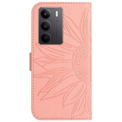 For Realme C75 Case Sunflower Imprint Leather Wallet Phone Cover with Wrist Strap