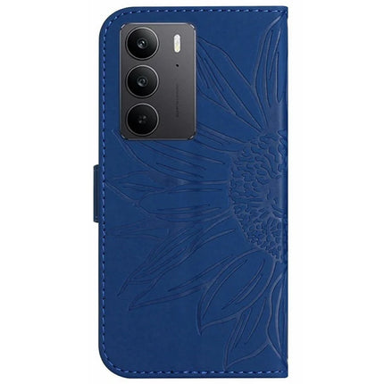 For Realme C75 Case Sunflower Imprint Leather Wallet Phone Cover with Wrist Strap