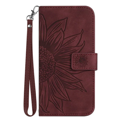 For Realme C75 Case Sunflower Imprint Leather Wallet Phone Cover with Wrist Strap