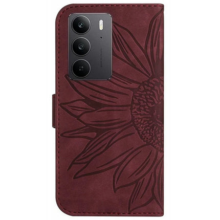 For Realme C75 Case Sunflower Imprint Leather Wallet Phone Cover with Wrist Strap