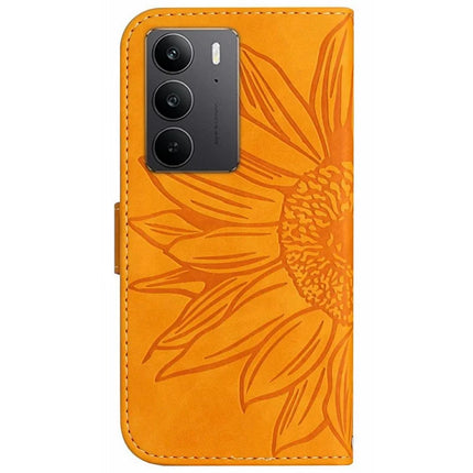 For Realme C75 Case Sunflower Imprint Leather Wallet Phone Cover with Wrist Strap