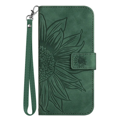 For Realme C75 Case Sunflower Imprint Leather Wallet Phone Cover with Wrist Strap
