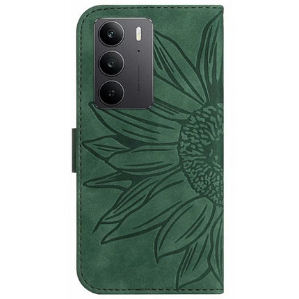For Realme C75 Case Sunflower Imprint Leather Wallet Phone Cover with Wrist Strap