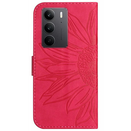 For Realme C75 Case Sunflower Imprint Leather Wallet Phone Cover with Wrist Strap