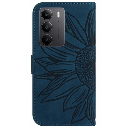 For Realme C75 Case Sunflower Imprint Leather Wallet Phone Cover with Wrist Strap