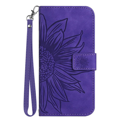 For Realme C75 Case Sunflower Imprint Leather Wallet Phone Cover with Wrist Strap