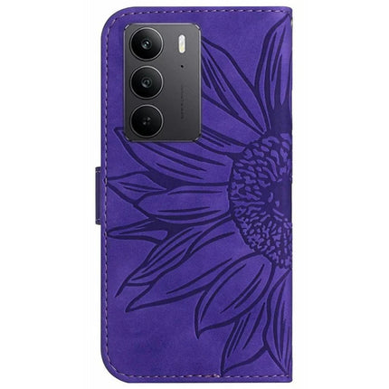 For Realme C75 Case Sunflower Imprint Leather Wallet Phone Cover with Wrist Strap