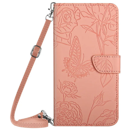 For Realme C75 Case Butterfly Flower Imprint Leather Phone Cover with Shoulder Strap