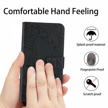 For Realme C75 Case Butterfly Flower Imprint Leather Phone Cover with Shoulder Strap