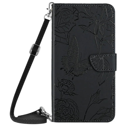 For Realme C75 Case Butterfly Flower Imprint Leather Phone Cover with Shoulder Strap