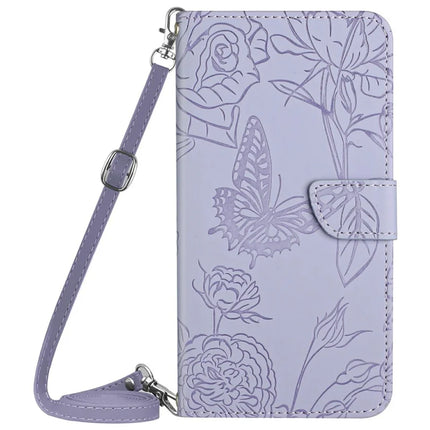 For Realme C75 Case Butterfly Flower Imprint Leather Phone Cover with Shoulder Strap