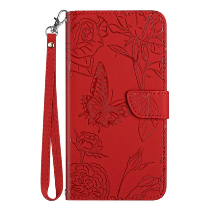 For Realme C75 Case Leather Phone Cover with Strap, Butterfly Flower Imprint