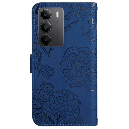 For Realme C75 Case Leather Phone Cover with Strap, Butterfly Flower Imprint