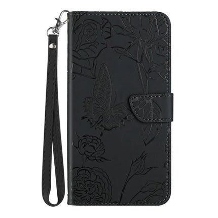 For Realme C75 Case Leather Phone Cover with Strap, Butterfly Flower Imprint