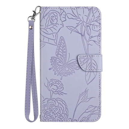 For Realme C75 Case Leather Phone Cover with Strap, Butterfly Flower Imprint