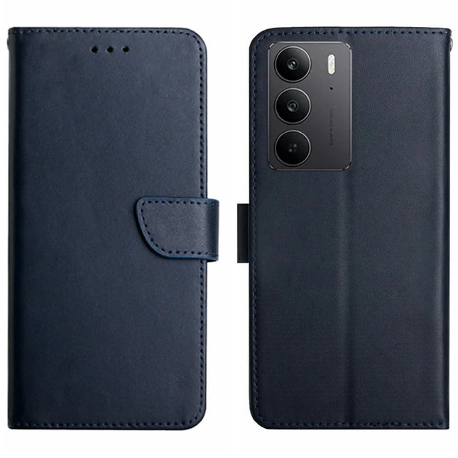 For Realme C75 Case Genuine Cow Leather Phone Cover Nappa Texture - Blue