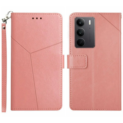 For Realme C75 Case Y-Shaped Lines Imprint Leather Phone Cover - Pink