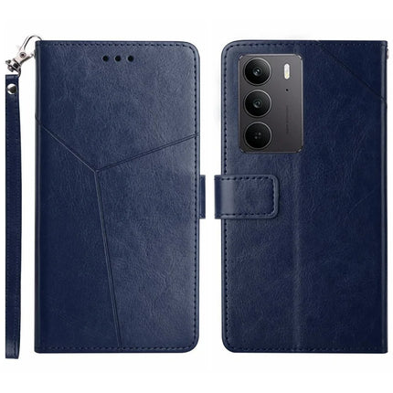 For Realme C75 Case Y-Shaped Lines Imprint Leather Phone Cover - Blue
