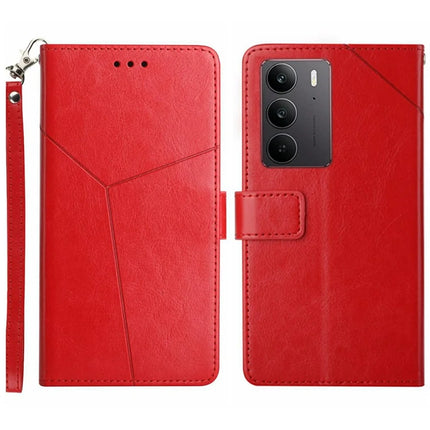 For Realme C75 Case Y-Shaped Lines Imprint Leather Phone Cover - Red