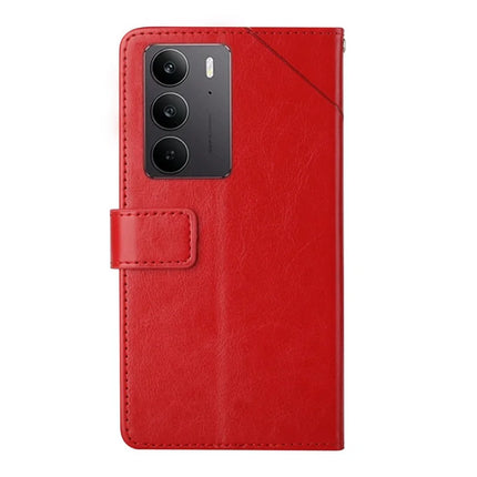 For Realme C75 Case Y-Shaped Lines Imprint Leather Phone Cover