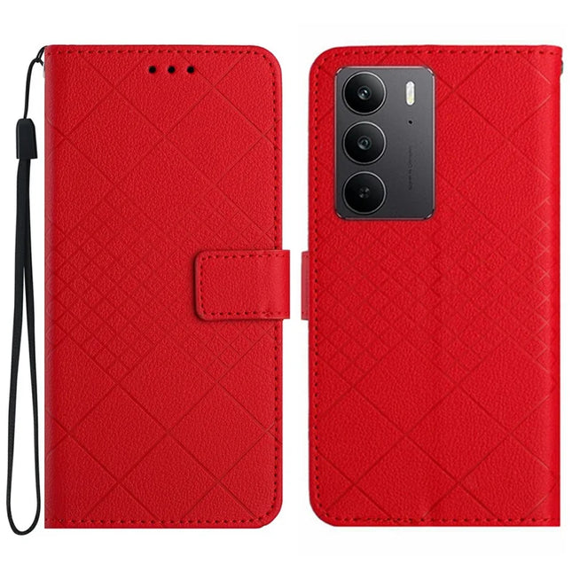 For Realme C75 Wallet Phone Case Imprint PU Leather Flip Folio Cover - Red