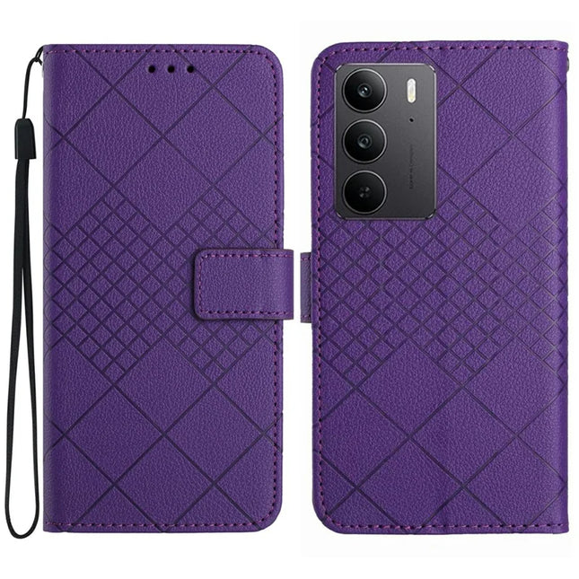 For Realme C75 Wallet Phone Case Imprint PU Leather Flip Folio Cover - Dark Purple