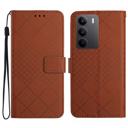 For Realme C75 Wallet Phone Case Imprint PU Leather Flip Folio Cover - Brown