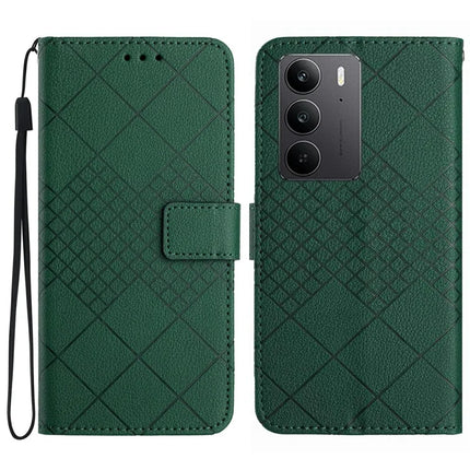For Realme C75 Wallet Phone Case Imprint PU Leather Flip Folio Cover - Green
