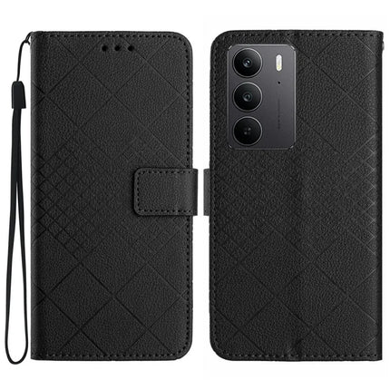 For Realme C75 Wallet Phone Case Imprint PU Leather Flip Folio Cover - Black